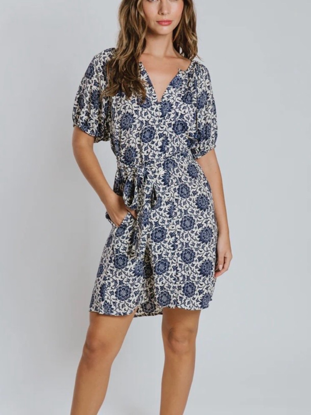 RAGA Puff sleeve block print mini dress size small